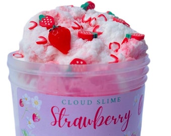 Strawberry Fields Cloud Slime Strawberry Scented W/Charm & Fruit Strawberry Theme Party Favor, Birthday Gift Kids/Teens/Tween toy Slime Shop