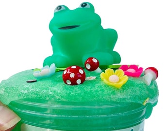 Froggy Fizz Slime, Icee Slime, Cute Frog/Toad Mushroom/Flower Charms Cottage core Handmade Gift for Kids/Tween/Teens Fidget Toys Slime Shop