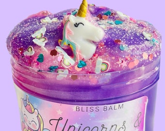 Unicorns & Rainbows Slime Jelly Slime Glitter Pink/Purple Scented Slime, Party Favor Birthday Gift for Kids/Child Toys Slime Shop Bliss Balm