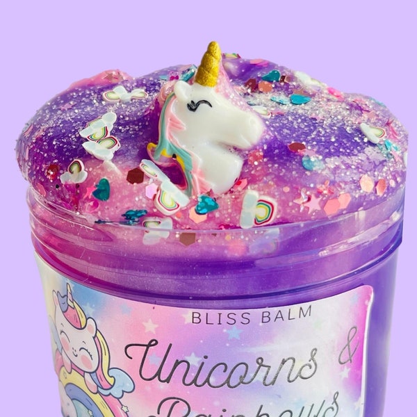 Unicorns & Rainbows Slime Jelly Slime Glitter Pink/Purple Scented Slime, Party Favor Birthday Gift for Kids/Child Toys Slime Shop Bliss Balm