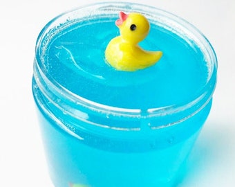 Clear Slime Blue Duck Pond Slime w/Yellow Duck Charm Popular slime Cheap slime Extras Fast shipping Cute Slime sale Instagram Slime Shop