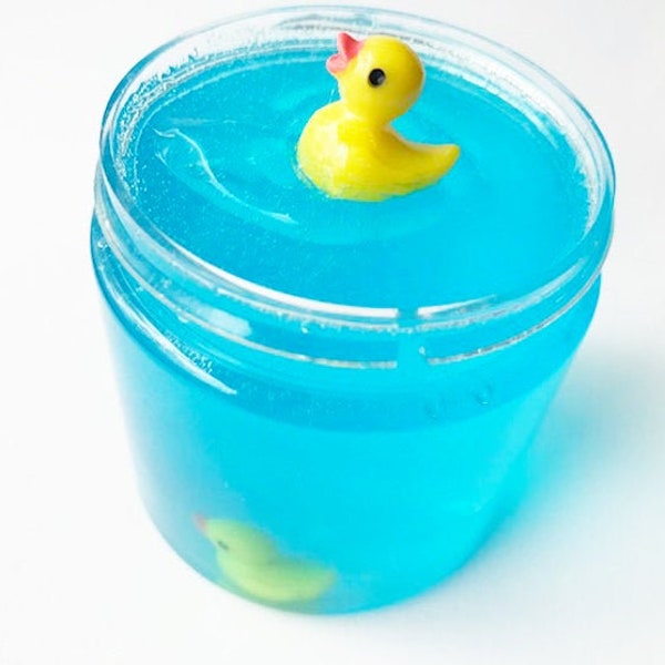 Clear Slime Blue Duck Pond Slime w/Yellow Duck Charm Popular slime Cheap slime Extras Fast shipping Cute Slime sale Instagram Slime Shop