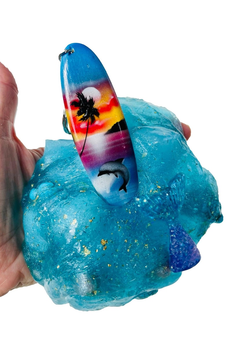 Surf Board Blue Hawaiian Jelly Cube Slime, Surfer Gift, Mermaid Tail, Glitter Slime, Beach Party Favors, Kids/Teen/Tween Gift Fidget Toy 