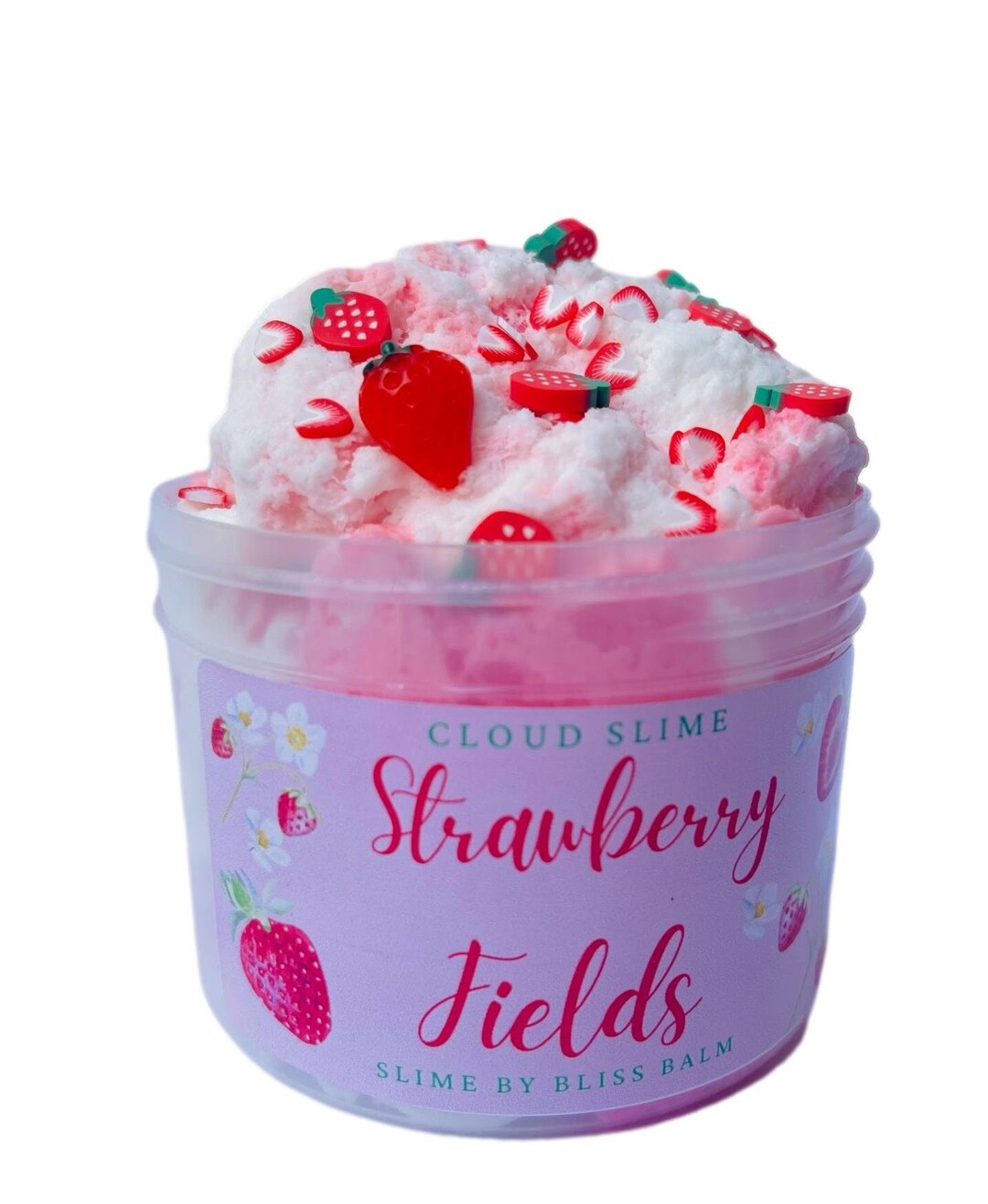 Slime de nube de Strawberry Fields con aroma a fresa, con dije y fruta,  recuerdo de fiesta con temática de fresa, regalo de cumpleaños para niños, 