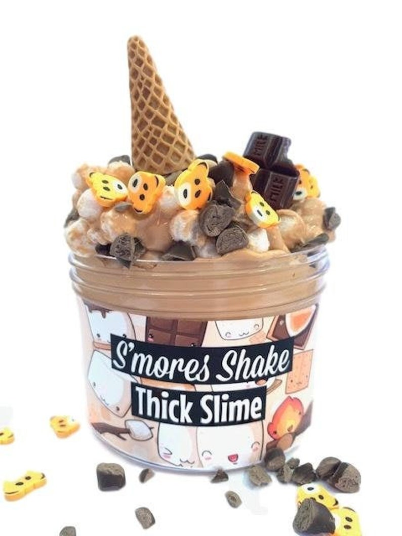 Smores Shake Thick Slime Scented W/Charms & Extras Satisfying stretchy Slime Party Favor Kids Stem Sensory Toy Gift Popular Slime Shop ASMR 