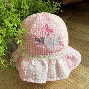 Baby Girl Embroidered SUMMER SUN HAT - Sun Hat with Chin Strap - Size  6-12 mos