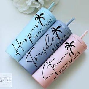 Vacation tumblers, Girls trip cups, Beach vacation, Tropical cups, Destination wedding, Party favors, Wedding favors, Bachelorette cups