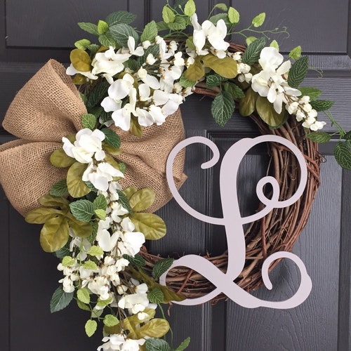 Wreath for Front Door - Front Door Wreath - Spring Wreath - Every Day Wreath - Year Round Wreath shops - Monogram Wreath - Initial Wreath