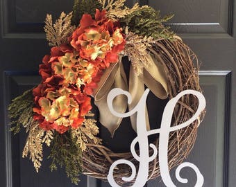 Fall Wreath - Fall Front Door Wreath - Fall Monogram Wreath - Fall Door Wreath - Fall Wreath with Monogram - Initial Wreath - Fall Decor