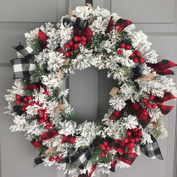Christmas Wreath - Farmhouse Christmas Wreath - Buffalo Check Christmas Wreath - Buffalo Check Wreath - Buffalo Plaid Wreath - Winter Wreath