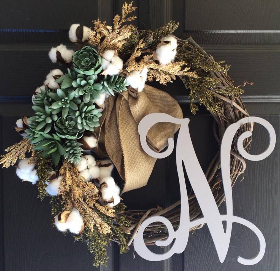 Succulent Wreath Front Door Wreath Wreath Door Wreath Monogram Wreath ...