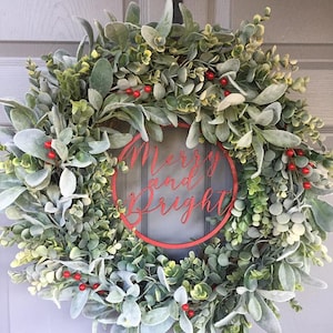 Christmas Wreath - Farmhouse Christmas Wreath - Christmas Eucalyptus Wreath - Christmas Berry Wreath - Christmas Wreath for Front Door