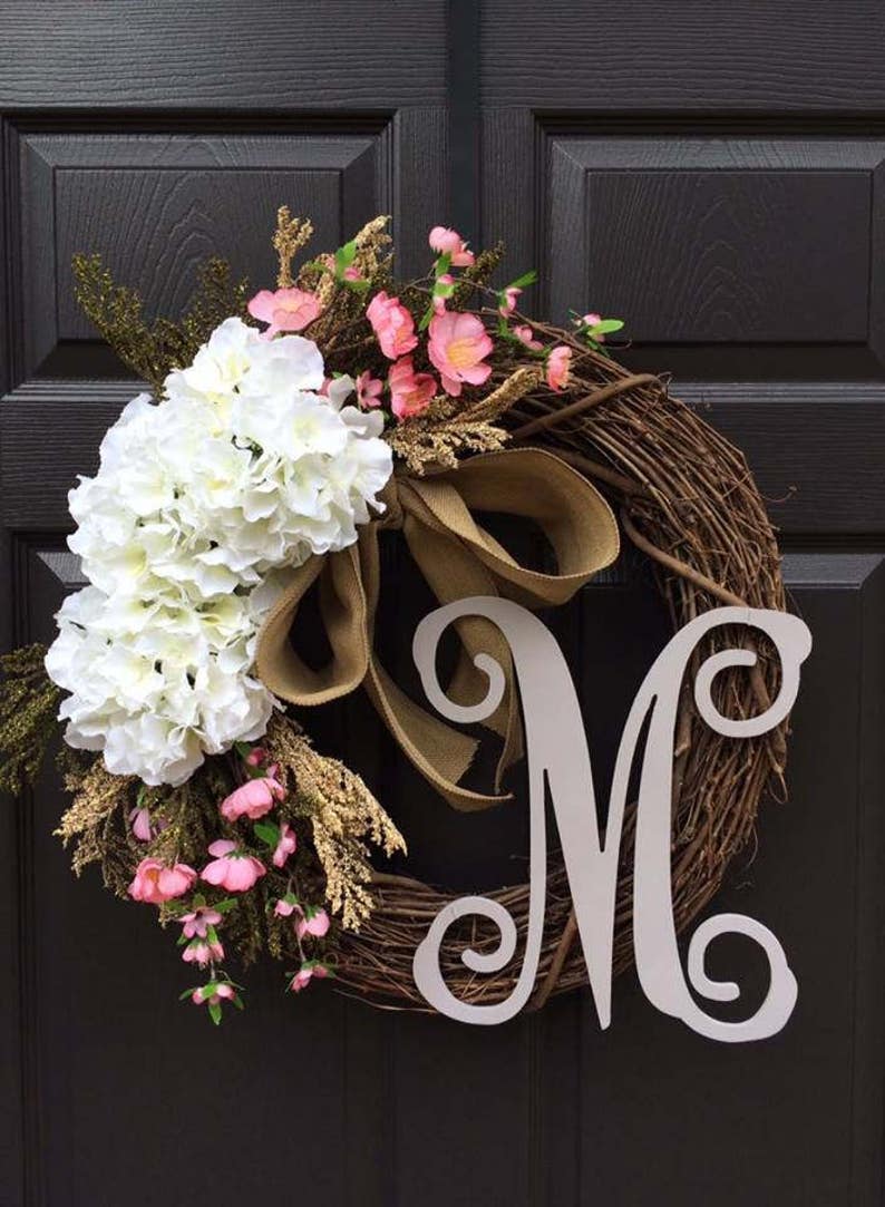 Monogram Wreath Summer Wreath Initial Wreath Front Door Etsy UK