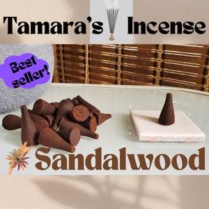 Sandalwood Incense Cones: Hand-Dipped, Strong Scent