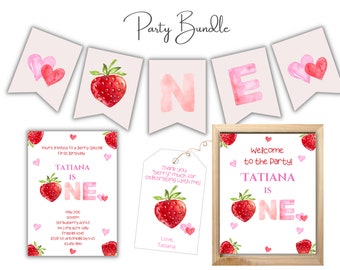 Berry First Birthday Invitation | Strawberry 1st Birthday Party Decorations | Editable Girl First Birthday | 1st Birthday Theme For Girls |