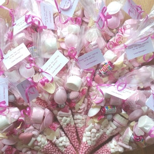 5 X pink pre-filled sweet cones party bags favours personalised christening birthday baby shower