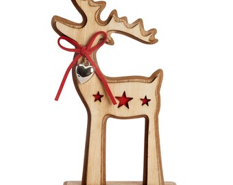 Wooden reindeer with heart and stars design