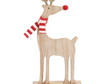 Wooden reindeer with scarf Rudolf Christmas decorations