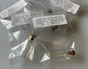 Set of 5 Mustard Seed Bottles | Christian Gift Set | Faith Gift | Luke 17:6 Scripture Gift | Encouragement Gift | Small Meaningful Gift