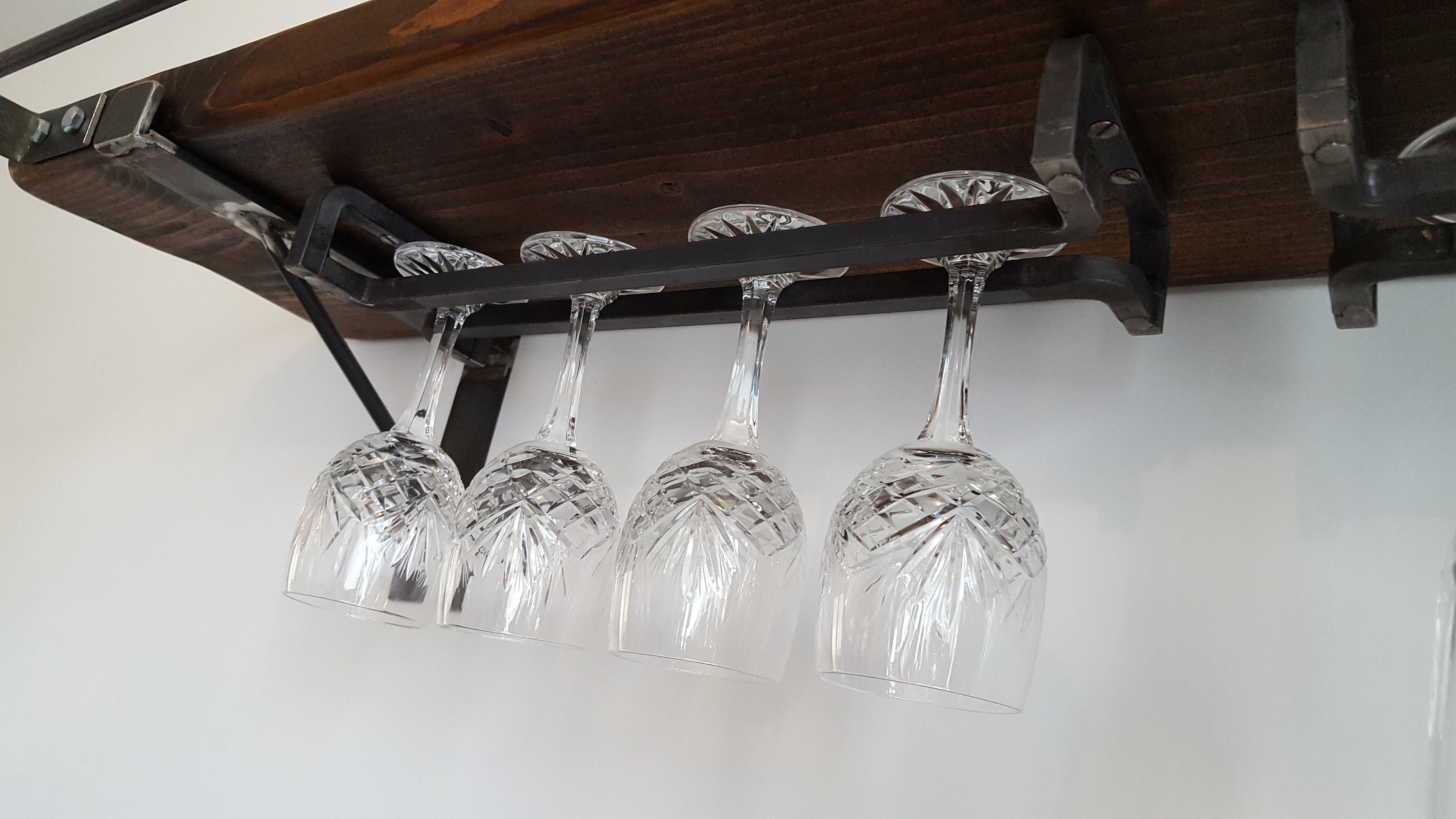 Rustic Under Shelf Wine Glass Rack Etsy UK