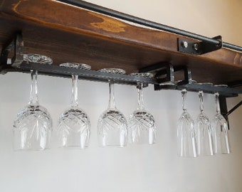 DIY Hardware,Rustic Under Shelf Wine Glass Rack.Hand Made