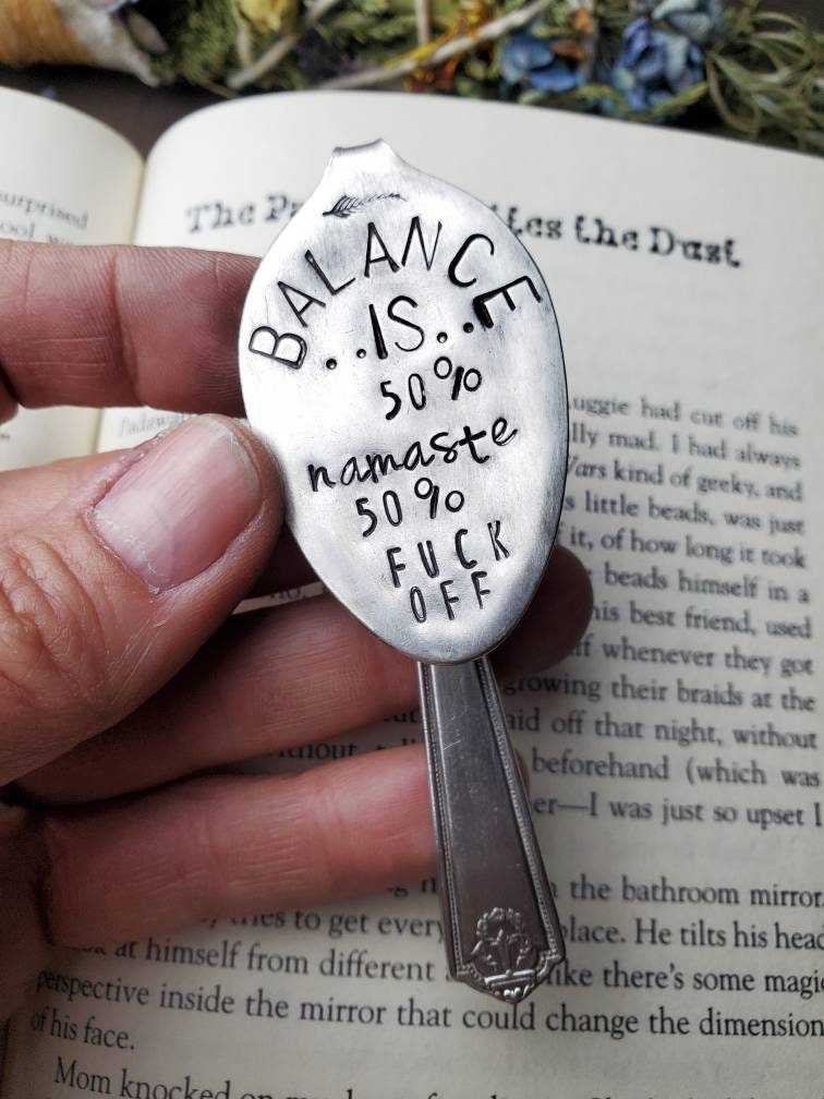 Balance Funny Stamped Spoon Bookmark, Repurposed Vintage Silverware - Etsy