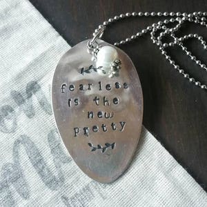 Spoon Jewelry, Silverware Jewelry, Hand Stamped, Worthy, Spoon Necklace, Pendant, Silver, Handmade Jewelry, Boho, Spoon Pendant image 3