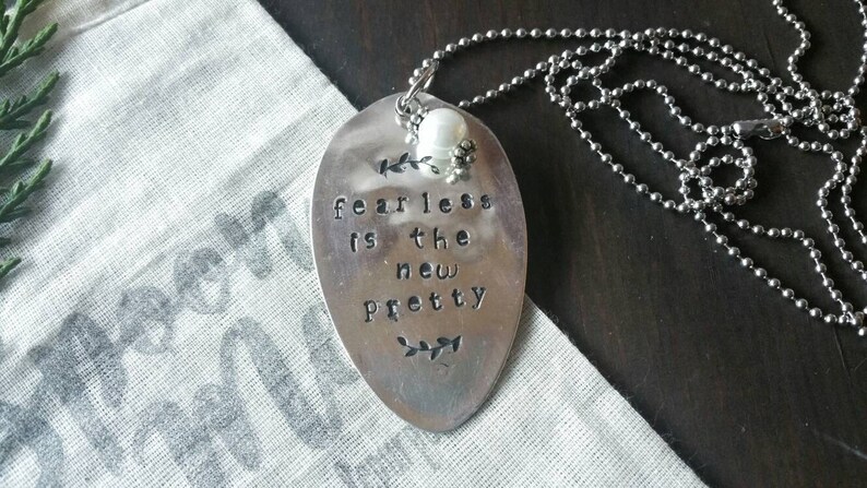 Spoon Jewelry, Silverware Jewelry, Hand Stamped, Worthy, Spoon Necklace, Pendant, Silver, Handmade Jewelry, Boho, Spoon Pendant image 3