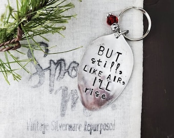 Hand Stamped Spoon Keychain, Inspirational Upcycled Silverware