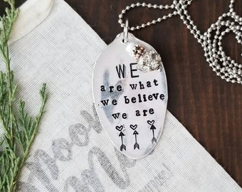 Hand Stamped Spoon Pendant Necklace, Silverware Jewelry, Boho Chic