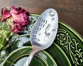 Take One Day At A Time, Coffee Spoon, Stamped Spoon, Tea Spoon, Spoon Me Maryland, Birthday, Co-Worker Gift, Silverware, Coffee Gift