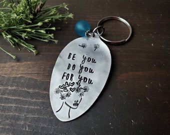 Hand Stamped Spoon Keychain, Inspirational Silverware Gift