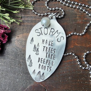 Spoon Necklace, Spoon Jewelry, Silverware Jewelry, Stamp Spoon, Handmade Jewelry, Necklace, Handmade Gift, Silverware, Storms Pass