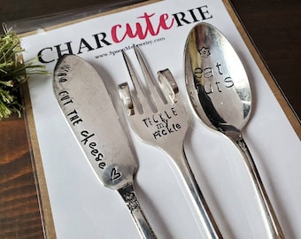 Charcuterie Set, Olive Fork, Stamped Spoon, Vintage, Dill With It, Hostess Gift, Housewarming, Wedding, Wine and Cheese Gift, Foodie Gift