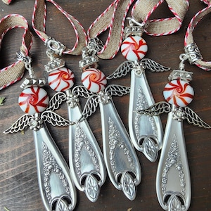 Repurposed Silverware Angel Ornament, Vintage Spoon, Peppermint Candy