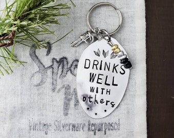 Spoon Key Chain, Drinking, Funny gift, Silverware Key Chain, Humor Handmade Gift, Friend Gift, Funny Gift, Stamped Spoon, Drinking Gift