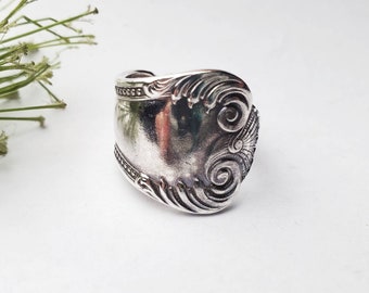 Spoon Ring, Size 7.5, Silverware Jewelry, Vintage Spoon Ring, Boho Ring, Silver Spoon Ring, Floral Ring, Gifts for Her