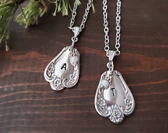 Initial Necklace, Spoon Jewelry, Silverware Jewelry, Best Friend Gift, Handmade Jewelry, Spoon Jewelry, Stamped Spoon, Gifts Under 25,