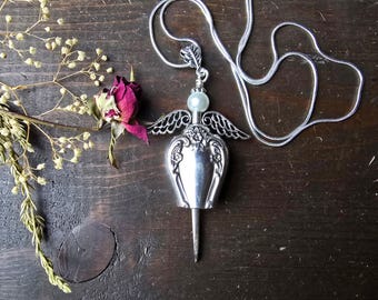 Handmade Angel Bell Necklace, Silverware Pendant, Memorial Jewelry