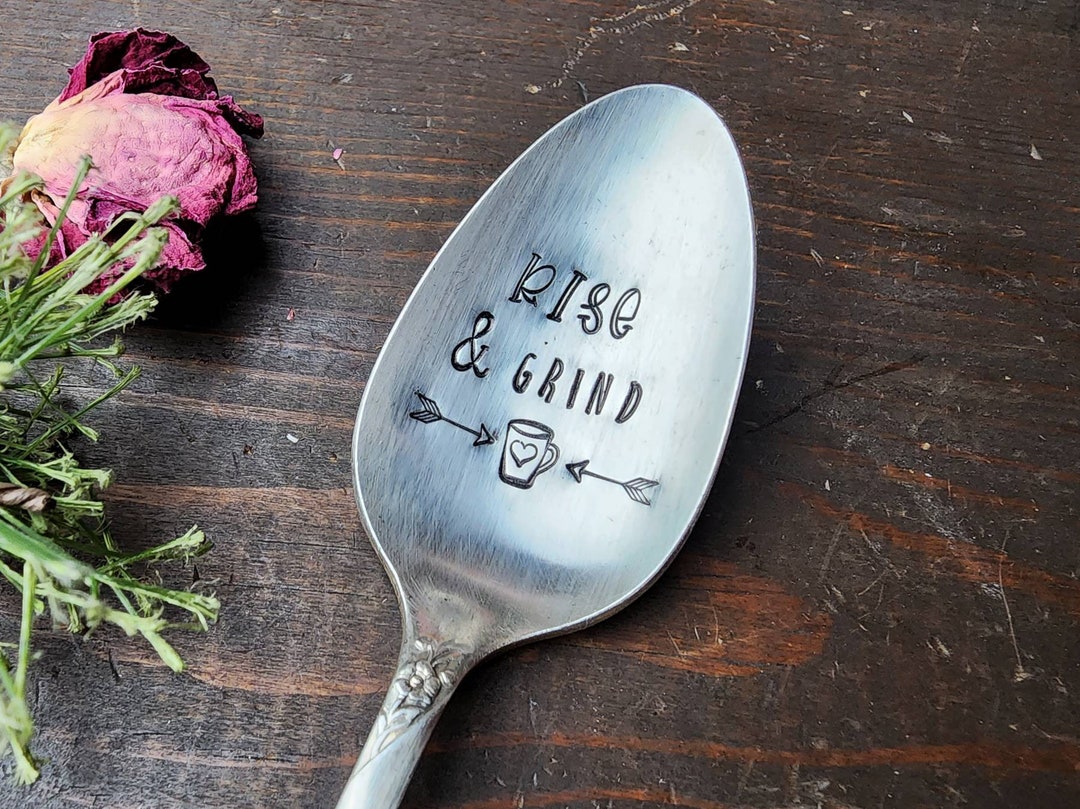 Spoon Rise Stamped Teaspoon, Rise and Grind Coffee Spoon, Handmade Silverware - Etsy