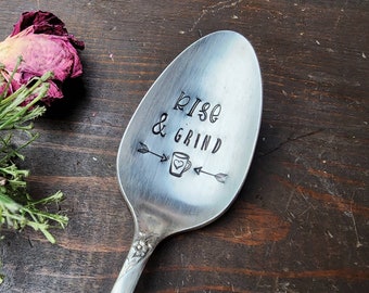 Rise and Grind, Coffee Spoon, Stamped Spoon, Tea Spoon, Spoon Me Maryland, Birthday, Co-Worker Gift, Silverware, Coffee Gift