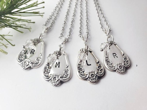 Initial Necklace Spoon Jewelry Silverware Jewelry Stamped Spoon