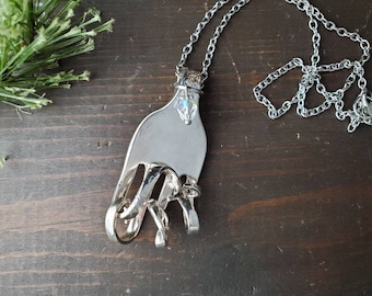 16-18 Silver Spoon Jewelry Cat Necklace for Women Silver Plated Adjustable Double Chain Vintage Antique Style Pendant Necklace