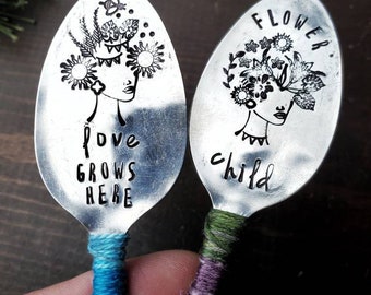 Love Grows Here, Spoon Ladies, SpoonMeMaryland, Garden Gift, Stamped Spoon, Garden Decor, Funny Planter, Flower Child, Plant Lover