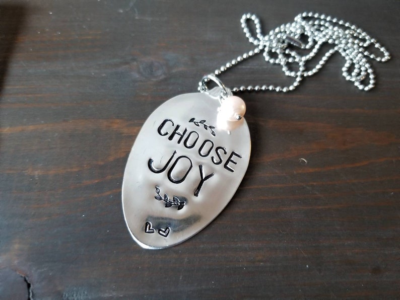 Silver Jewelry Choose Joy Necklace Silverware Necklace Spoon Necklace Spoon Jewelry Pendant Best Friend Gift Stamped Spoon Jewelry