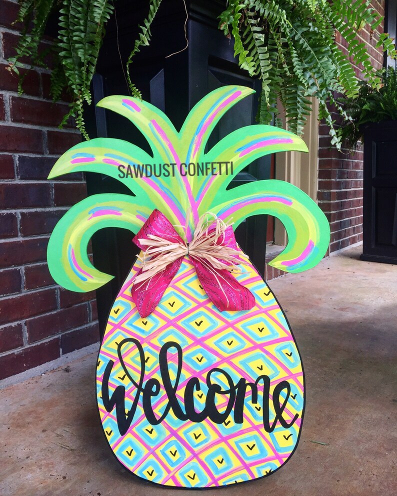 Pineapple Door Hanger Large Summer Door Hanger Etsy