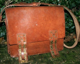 Vintage messenger bag leather brass 1952