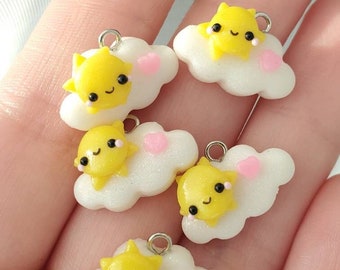 Happy Sun Cloud Charm, Polymer Clay Charm, Progress Keeper, Kawaii Charm, Knitting Notion