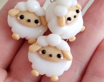 Kawaii Sheep Charm, Progress Keeper, Knitting Charm, Polymer Clay Charm