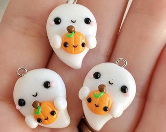 Kawaii Ghost Charm, Knitting Charm, Polymer Clay Charm, Stitch Marker, Progress Keeper, Knitting Notion